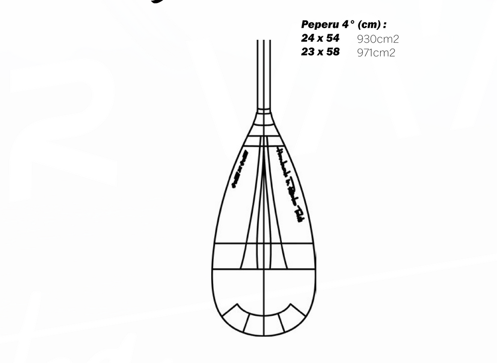 Viper Va'a Peperu 4° steering blade shape and sizes