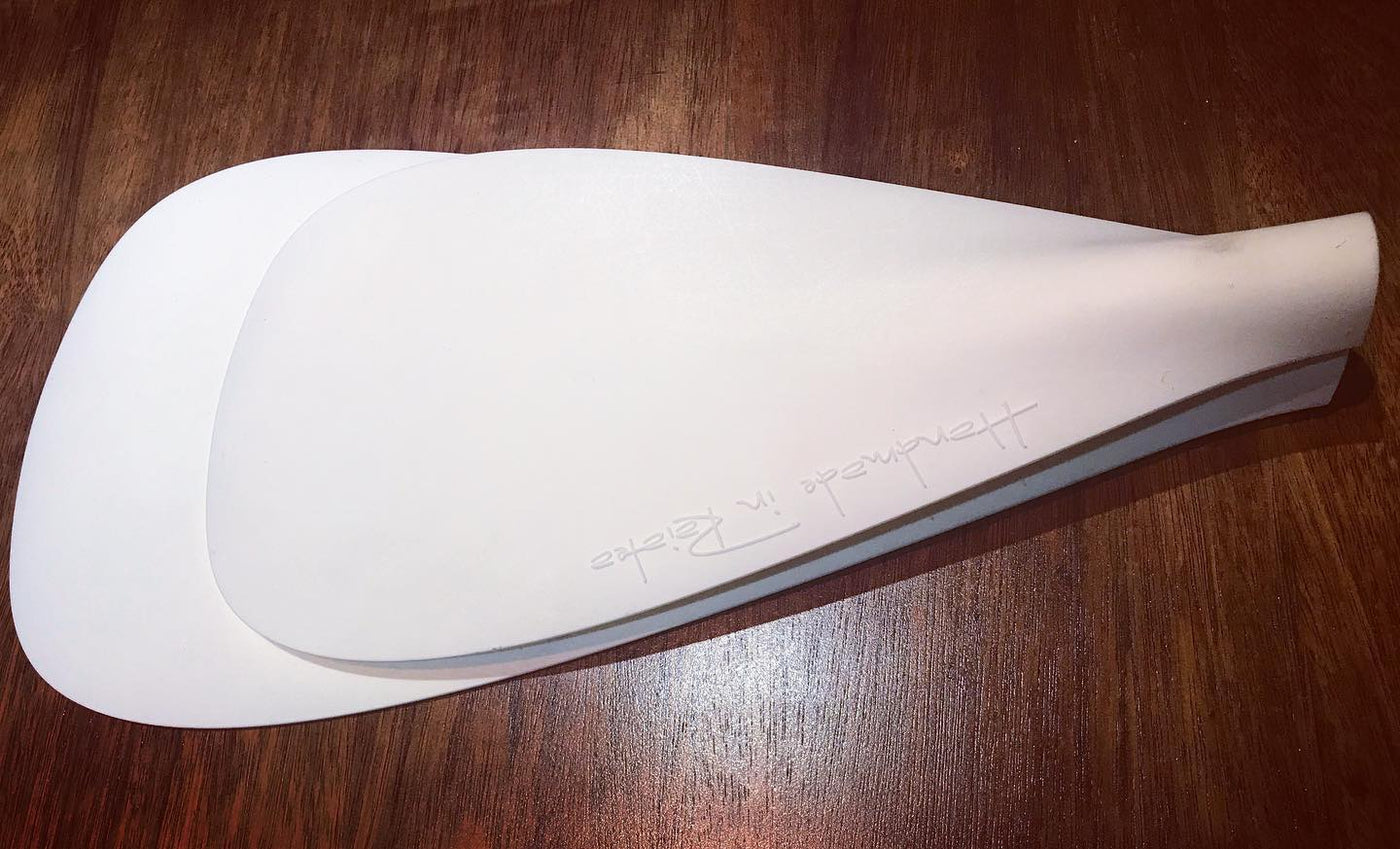 3D-printed kids blade prototype, engraved Handmade in Raiatea — photo @vipervaa