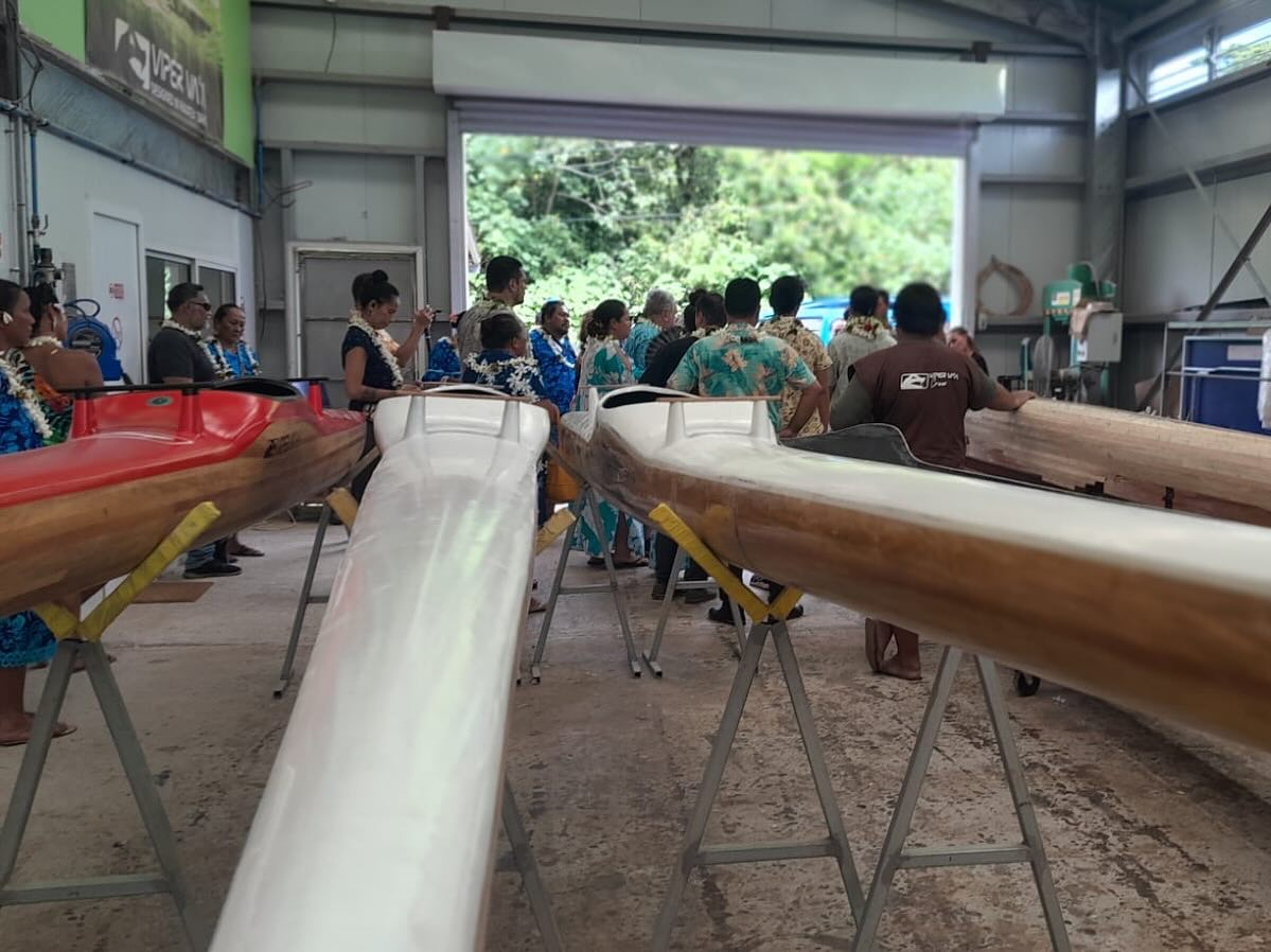 Hulls on trestles across the production floor — photo @vipervaa