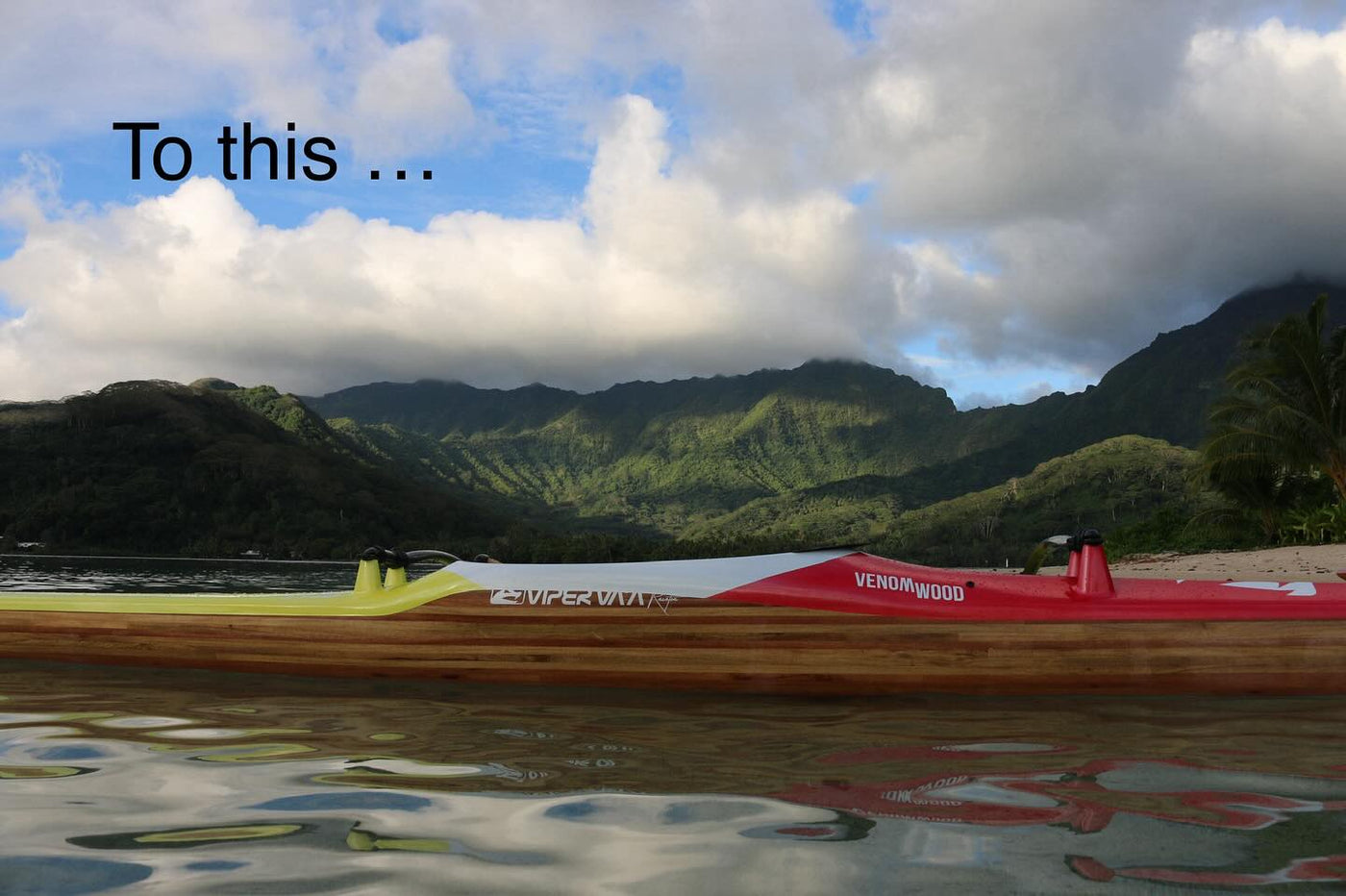 VenomWood V1 with falcata hull on the lagoon — photo @vipervaa